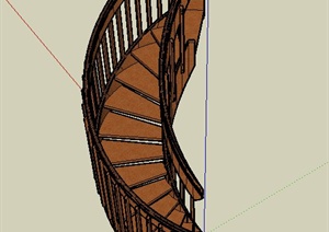 室内木质旋转楼梯设计SU(草图大师)模型