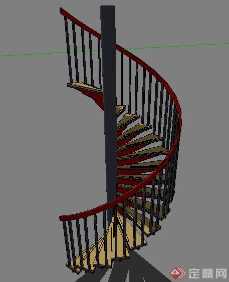 室内一层半旋转楼梯设计SU模型(1)