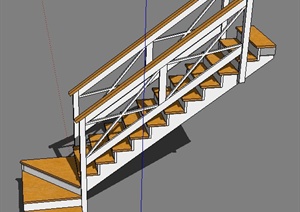 室内木质转角楼梯踏步设计SU(草图大师)模型