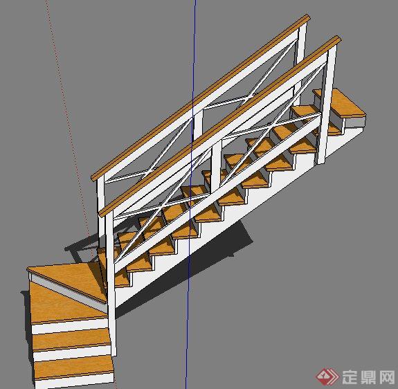 室内木质转角楼梯踏步设计SU模型(1)
