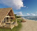海景木亭,沙滩景观,海滩景观,遮阳伞坐凳组合