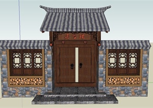 古典中式建筑庭院入口花锤门设计SU(草图大师)模型
