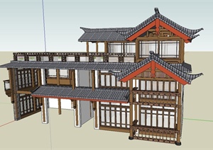 两层古典中式精致住宅建筑设计SU(草图大师)模型