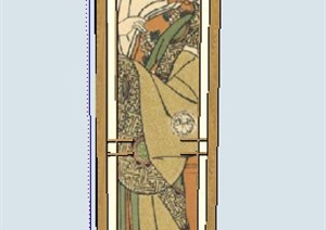 古典中式人物画像灯柱设计SU(草图大师)模型