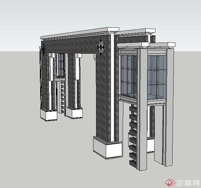 新中式青砖门廊设计SU模型(2)