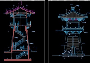 古典中式钟塔建筑设计CAD施工图