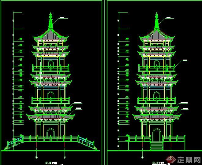 古典中式五层塔楼建筑设计CAD施工详图(1)