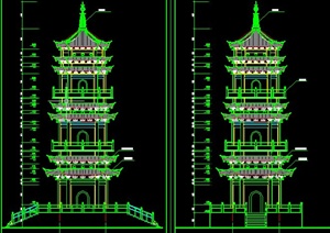 古典中式五层塔楼建筑设计CAD施工详图