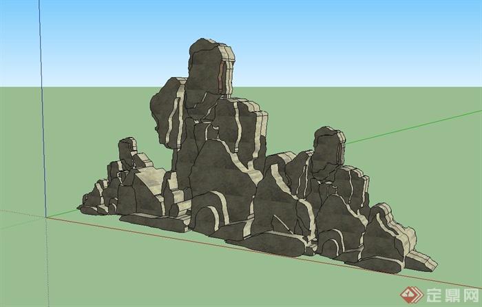人造假山石头设计su模型(1)