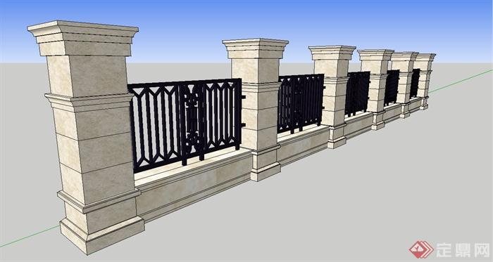 欧式铁艺围栏围墙设计su模型(2)