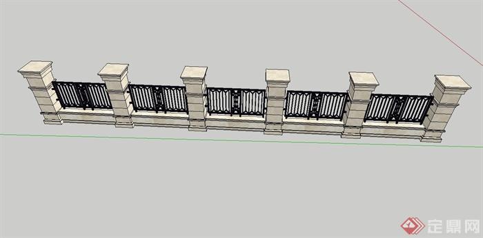 欧式铁艺围栏围墙设计su模型(3)