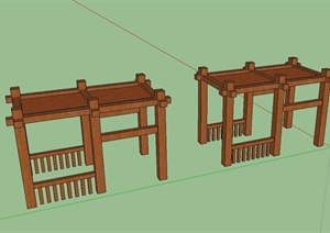 现代中式会所廊架设计SU(草图大师)模型