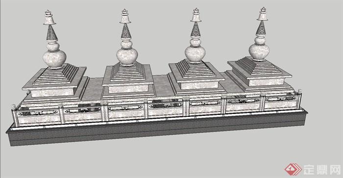 古典中式寺院景观矮塔设计su模型(3)
