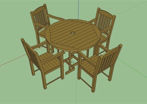 某现代四人木质桌椅设计SU(草图大师)模型