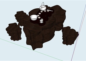 现代木质树桩桌凳设计SU(草图大师)模型