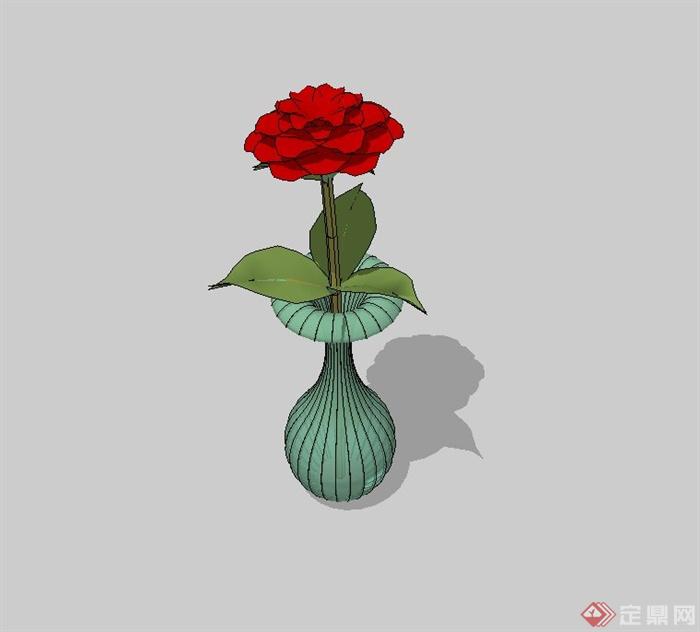 玫瑰花、花瓶设计su模型(1)