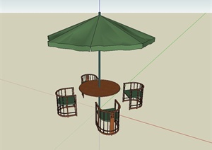 现代伞桌椅设计SU(草图大师)模型