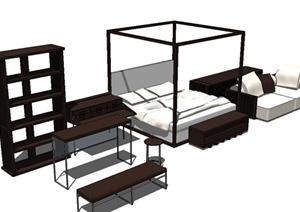 卧室内床、柜子、沙发等家具设计SU(草图大师)模型