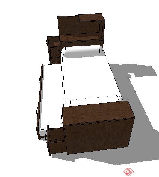 木质单人两层榻榻米设计SU模型(3)