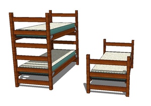 木质单人床与高低床设计SU(草图大师)模型