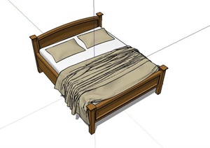现代双人木床设计SU(草图大师)模型