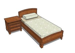 现代单人床含床头柜设计SU(草图大师)模型