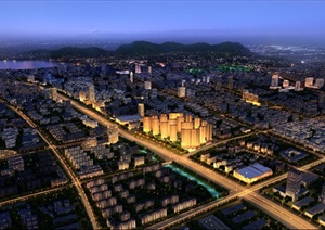 城市设计规划夜景鸟瞰效果图psd格式源文件