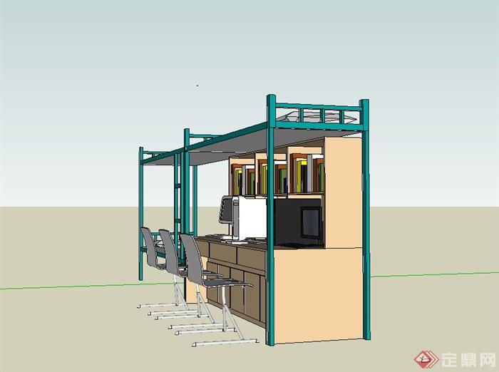 学校学生寝室高低床、柜子、座椅组合设计su模型(3)