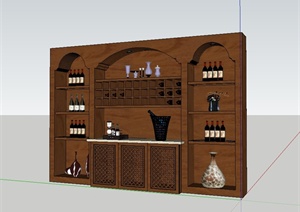 现代中式室内酒柜设计SU(草图大师)模型
