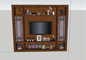 现代中式木质电视柜设计SU(草图大师)模型
