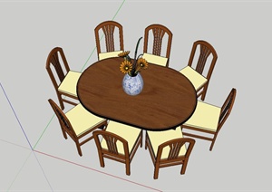 现代中式八人椭圆形餐桌设计SU(草图大师)模型