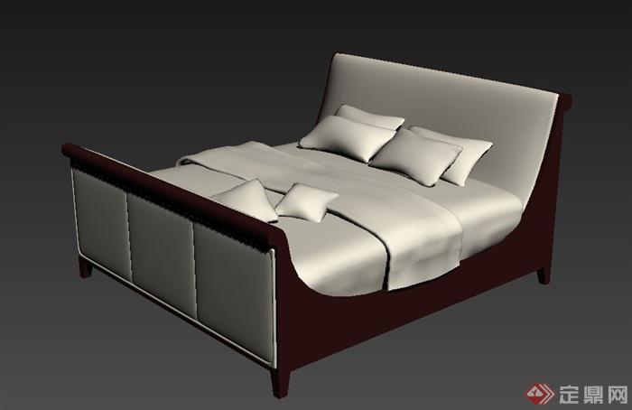 现代室内简欧风格双人床设计3dmax模型(2)