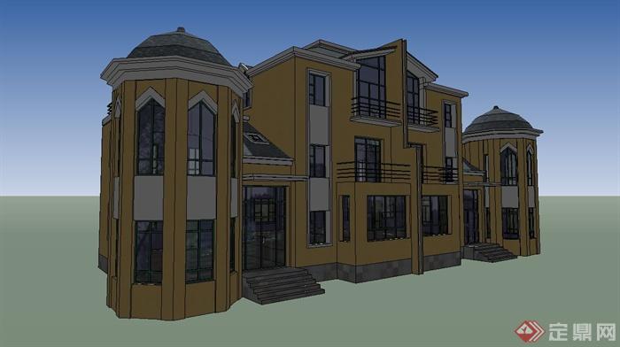 美式双联排住宅楼建筑设计su模型(3)