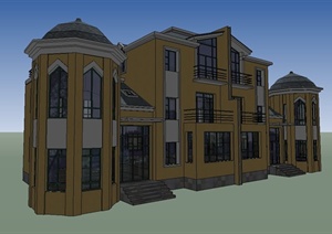 美式双联排住宅楼建筑设计SU(草图大师)模型