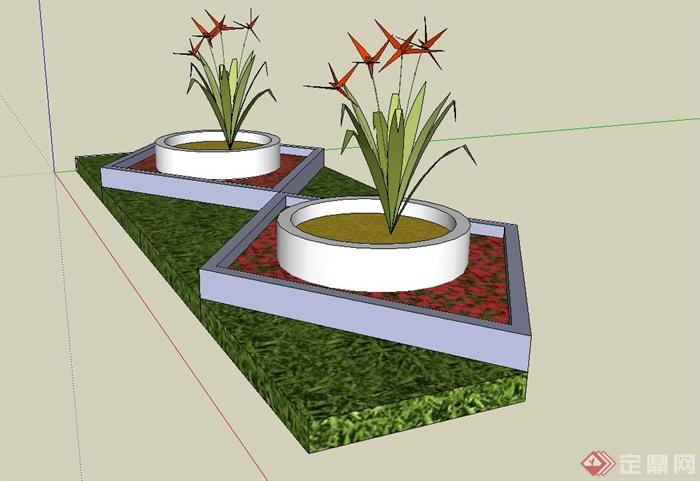 现代圆形、四边形花池设计su模型(3)