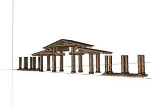 古典中式公园入楼门设计SU(草图大师)模型