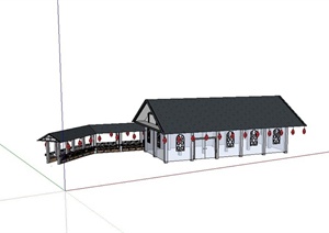 古典中式单层住宅房、长廊设计SU(草图大师)模型