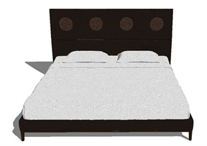 现代中式2×2米双人床设计SU(草图大师)模型
