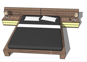现代木质双人榻榻米大床设计SU(草图大师)模型