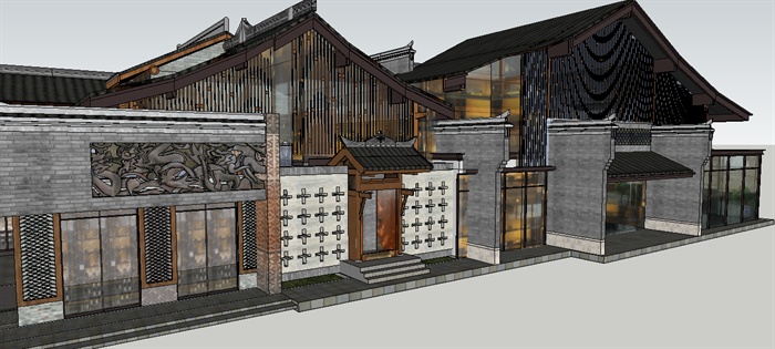 新中式博物展馆Su精致建筑设计模型