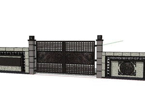 现代中式景墙、大门设计SU(草图大师)模型