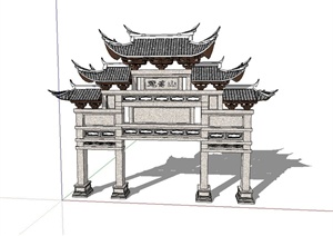 中式古典大门牌坊设计SU(草图大师)模型