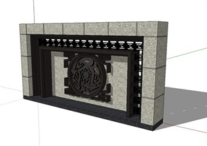 现代中式凹陷景墙设计SU(草图大师)模型