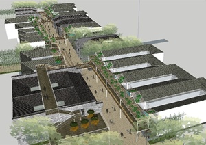 旧工厂改造商业步行街SU(草图大师)精致设计模型
