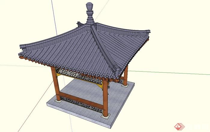 某公园古典中式四角亭设计su模型(1)