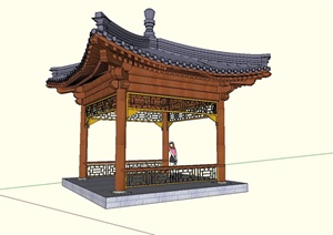 某公园古典中式四角亭设计SU(草图大师)模型