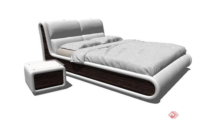 现代某双人床与床头柜设计SU模型(3)