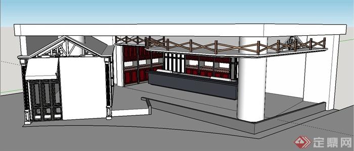 某单层小餐厅室内装修设计CAD平面图+SU模型+JPG效果图(5)