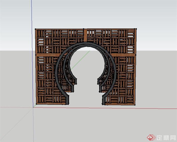 木景墙门设计su模型(2)