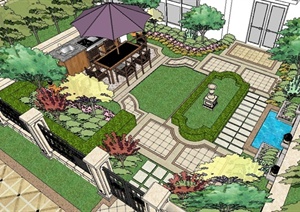 欧式别墅庭院景观SU(草图大师)精致设计模型